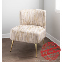 Lumisource CHR-FRANSLP AU+LBN Fran Contemporary Slipper Chair in Gold Metal and Light Brown Fabric